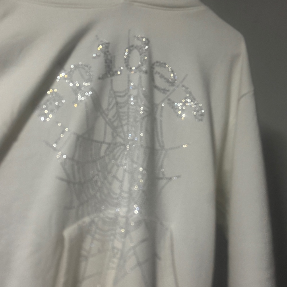 white sp5der rhinestone hoodie